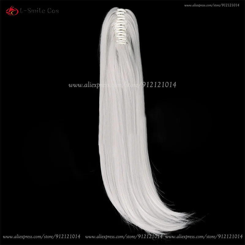 HSR Jing Yuan Cosplay Perücke 50cm Silberweiß mit Zopf Hitzebeständig inkl. Haarnetz 3