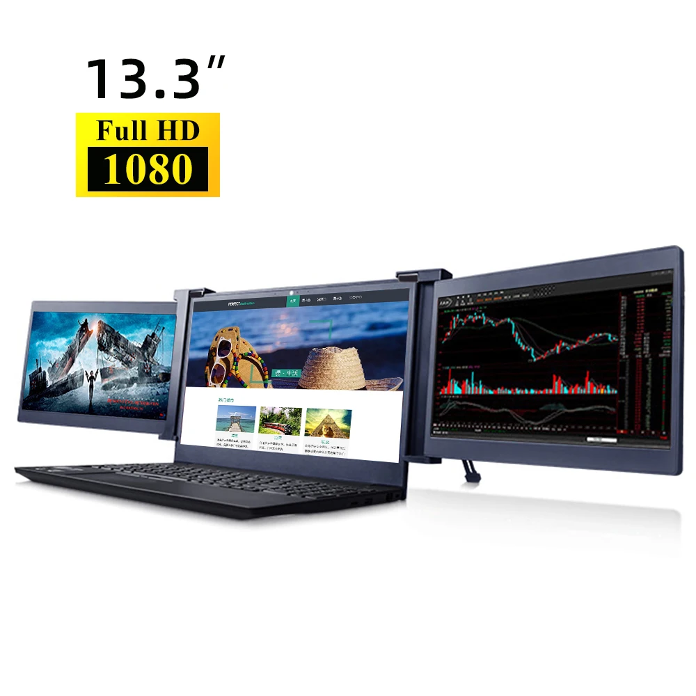 15 inch Portable Triple-screen Monitor Laptop Expansion Screen 1920*1080  Resolution Easy Installation for 15-17 inch Laptop - AliExpress