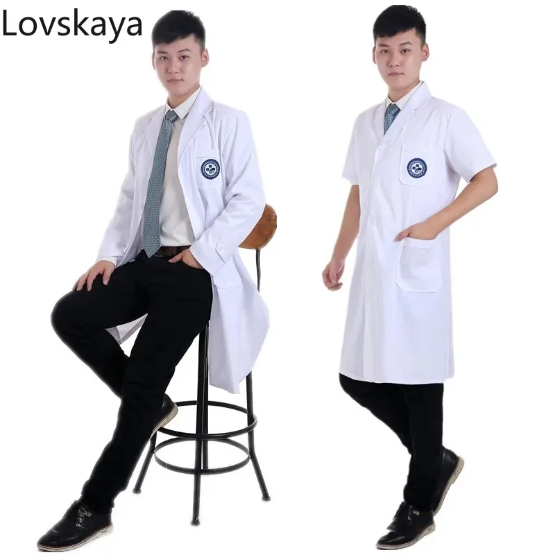 men women Doctor Dress Semi-permanent the long-sleeved doctor clothes lab coat nurse suit White Coat