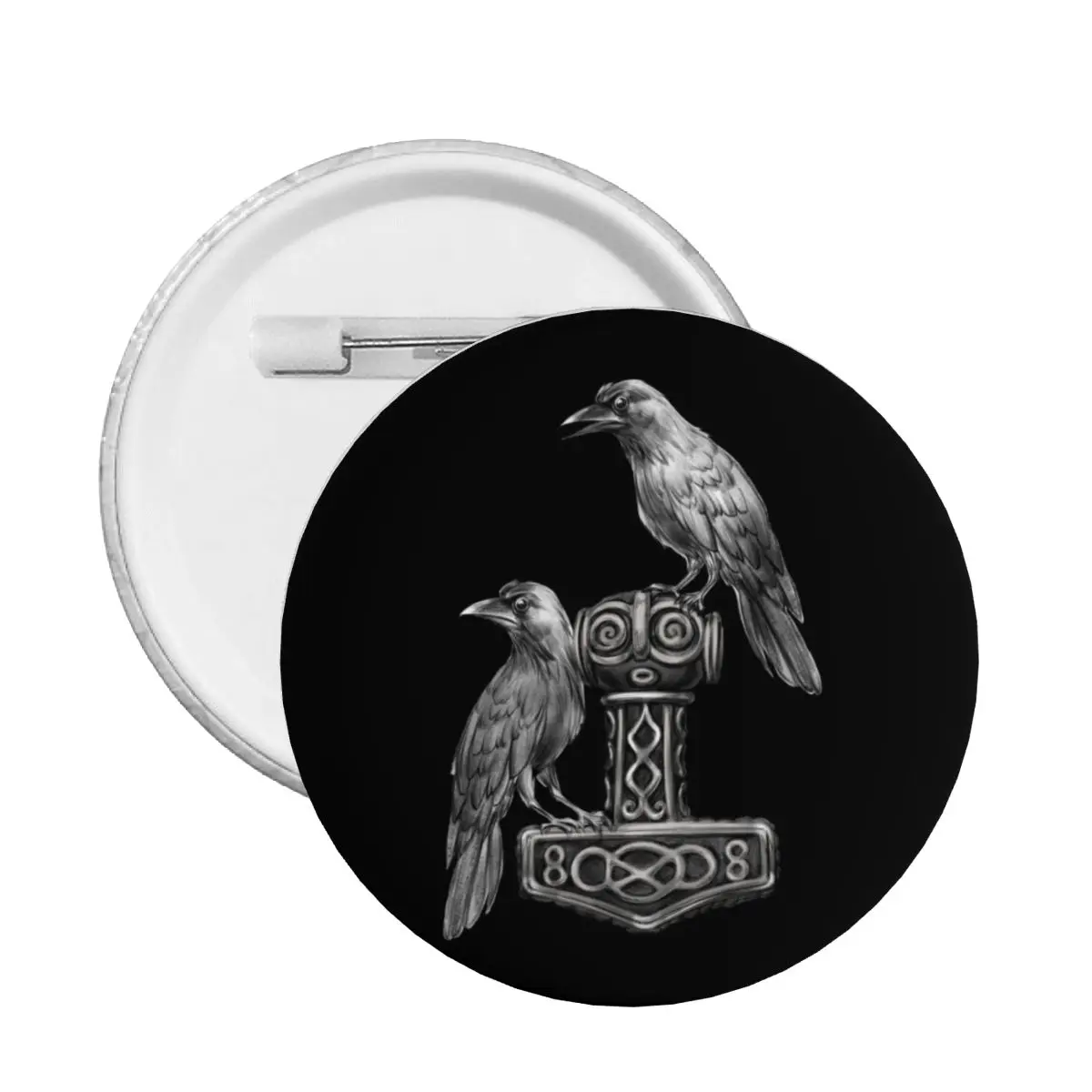 Thor Hammer Mjolnir Con Odin Ravens Pin Back Buttons Personalizza Norse Viking God Spilla Distintivo Per Jeans Pinback Regalo Di Compleanno