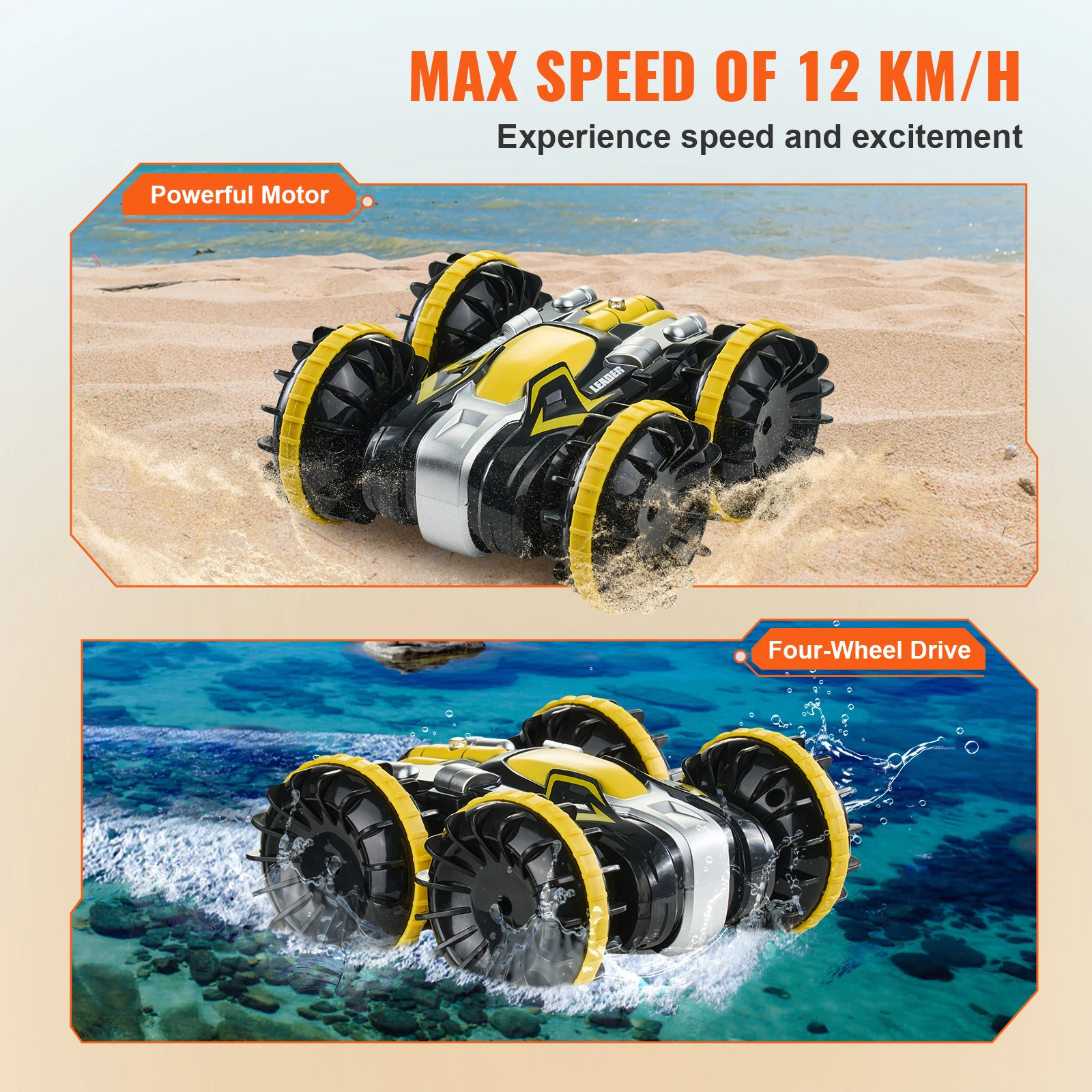 VEVOR Amphibious RC Car Boat 2.4GHz 12 km/h High-Speed Remote Control Water Racing Boat for Children Kids Birthday Model Toys 3