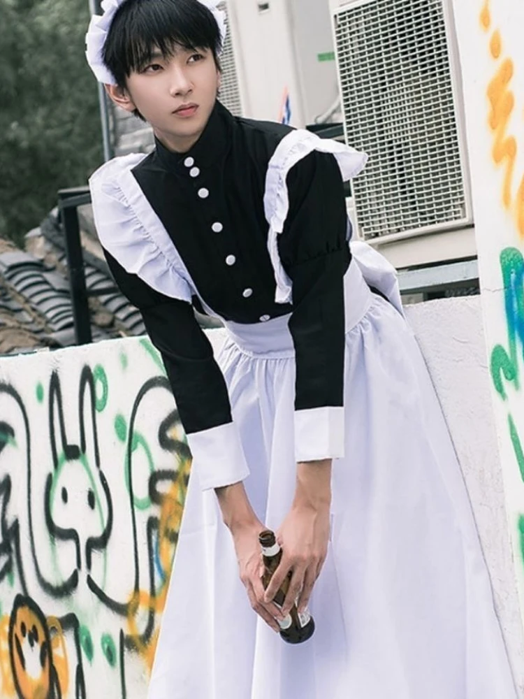 CP5XL Vintage Black White Maid Lolita Outfit Anime Theme Cafe Workwear Cosplay Waitress Costumes Bow Ties Chemise Babydoll Cloth for lolita dress lolita cosplay costumes