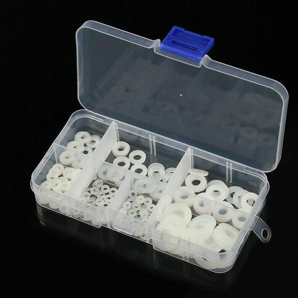 

250pcs Portable Nylon Plastic Box Multi Purpose Insulation High Temperature Lightweight Wear Resisting Gaskets Washer Set Flat