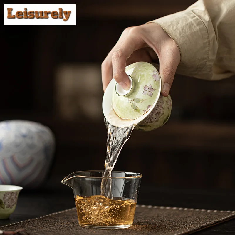 Hand-painted Hydrangea Flower Travel Tea Set Kit Elegant 1 Pot 2 Cups Tea Making Organizer Portable Outdoor Stock Bags Ornaments