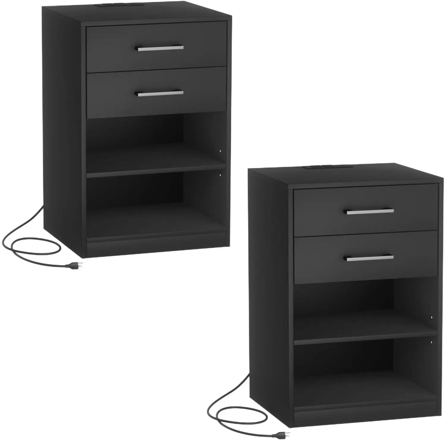 

Nightstands Set of 2, Night Stand with Charging Station, Bedside Table with Removable Shelf, End Table with Open Storage,