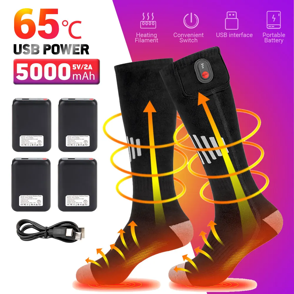 Heated Socks Winter Rechargeable Thermal Heating Socks Foot Warmer Heated Socks for Women Men Snowmobile Skiing Outdoor Sport