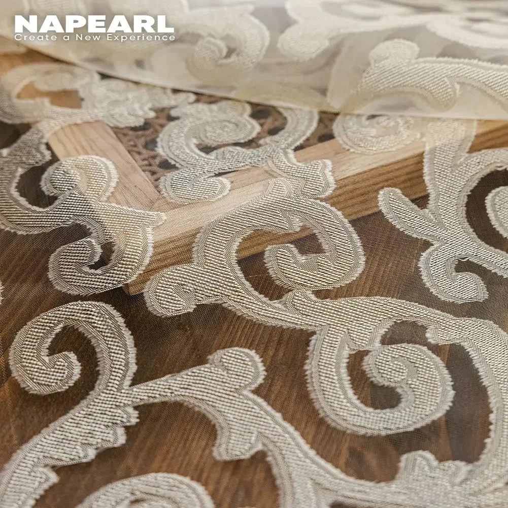 Devola Tenda in jacquard trasparente con motivo floreale, da bistrò, da cucina con motivo onde, design moderno, tenda corta, 100 x 60 cm, bianca, confezione da 1 pezzo