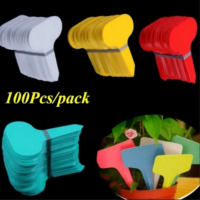 

New 100Pcs T-type Plastic Nursery Tray Garden Plant Label Thick Tags Mark Garden Pots Planters Plant Labels Plant Tag Label