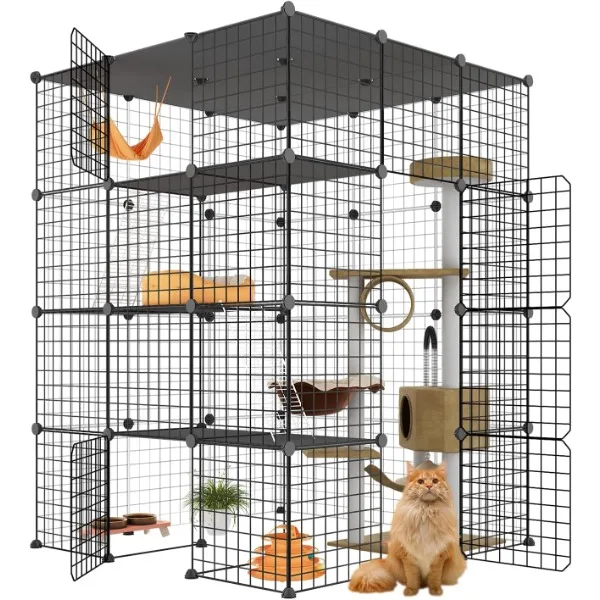 

Eiiel Large Cat Cage, Cat Enclosures Indoor with Balcony, DIY Cat Playpen Detachable Metal Wire Kennels Crate 3x3x4 Large