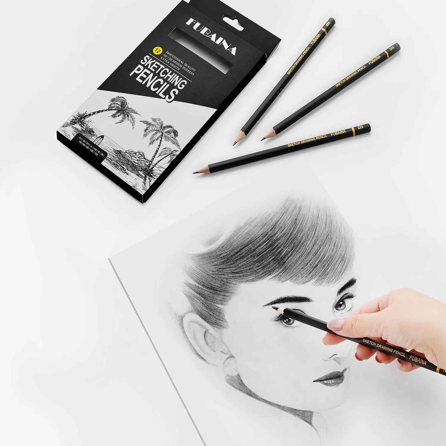 HB 2H 4H 6H B 2B 3B 4B 5B 6B 8B 10B Set di matite per schizzi da disegno, 12 pezzi Matite artistiche Matite per ombreggiatura in grafite per principianti - immagine 2