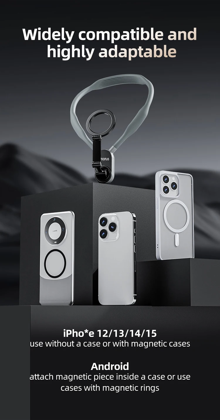 Phone Neck Mount Cell Phone Selfie Stick Smartphone Selfie Stick Selfie Stick Silicone Magnetic Neck Mount Quick Release Hold For IPhone 15 14 13 12 SAMSUNG HUAWEI XIAOMI Vlog Selfie