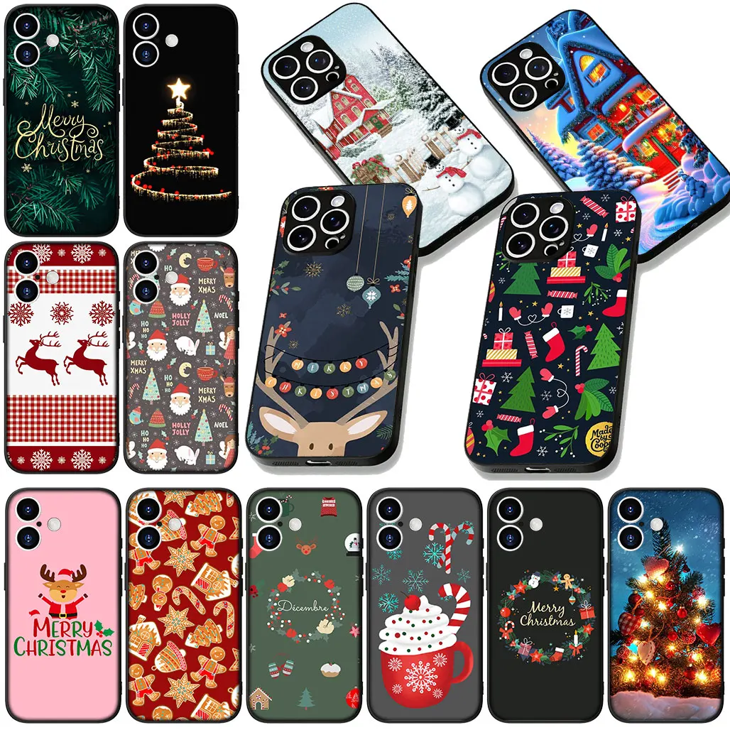 Merry Christmas Holiday Phone Case with Santa Claus, Tree, and Snowman Design