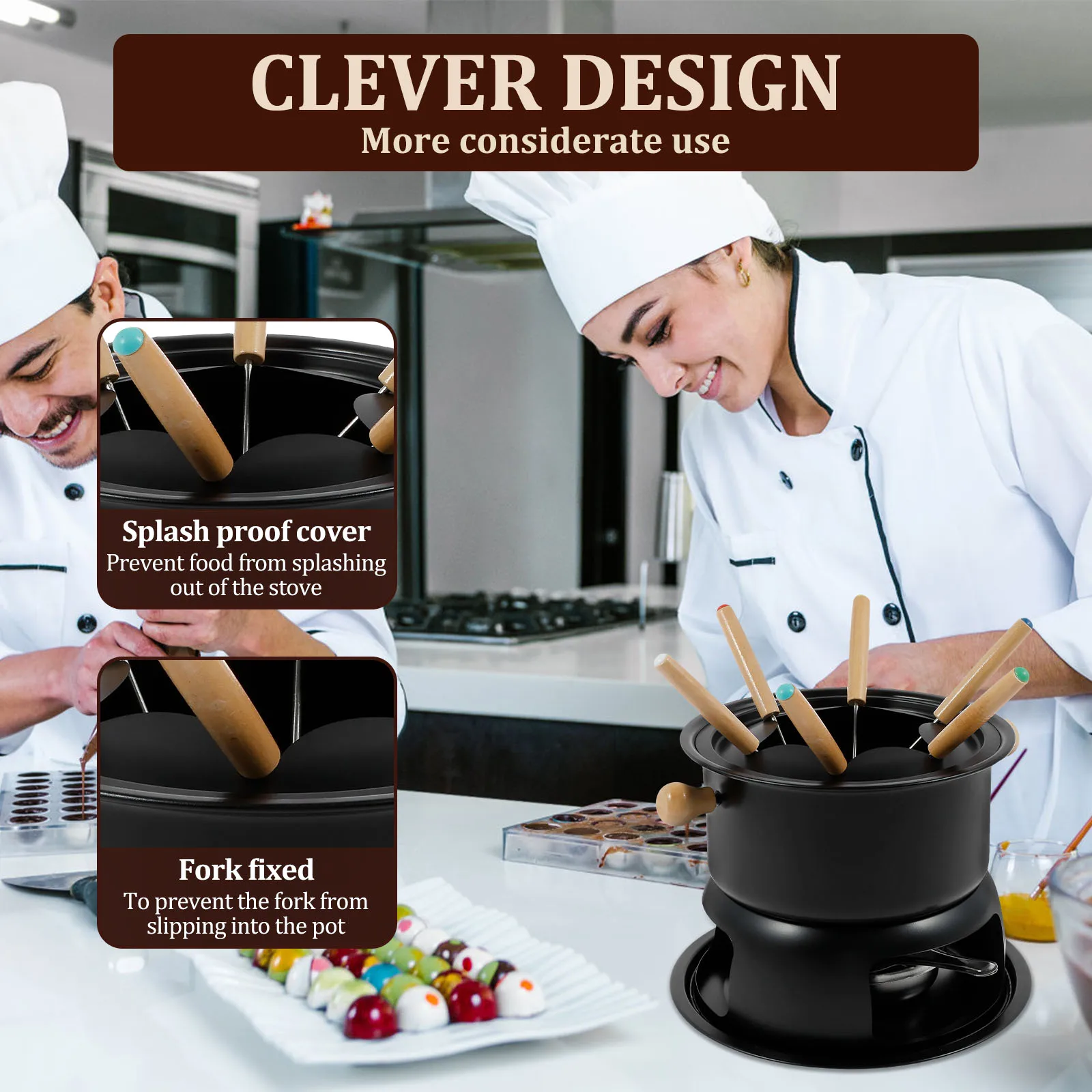 Cheese Chocolates Fondue Versatile Fondue Melting Pot Kit Stainless Steel Pot Set Even Heating Cooking Hot