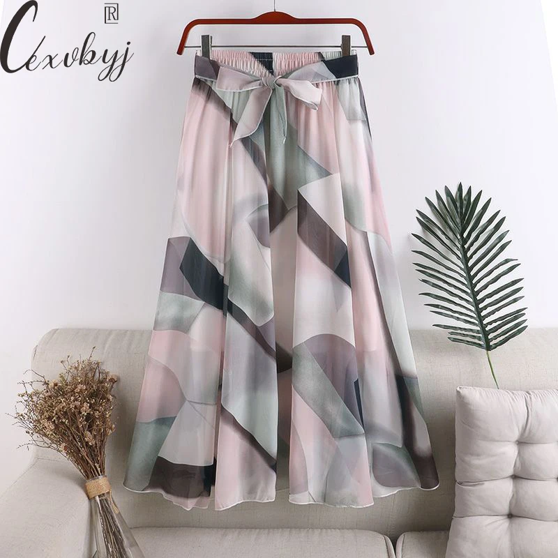 17 Colors Chiffon Floral Skirts Women Spring Summer Fashion Lace Up Wasit Boho Skirts Vintage Ladies Beach Midi Skirts M-XL new style 12 colors indoor volleyball new high quality leather pvc soft beach volleyball hard volleyball training game ball