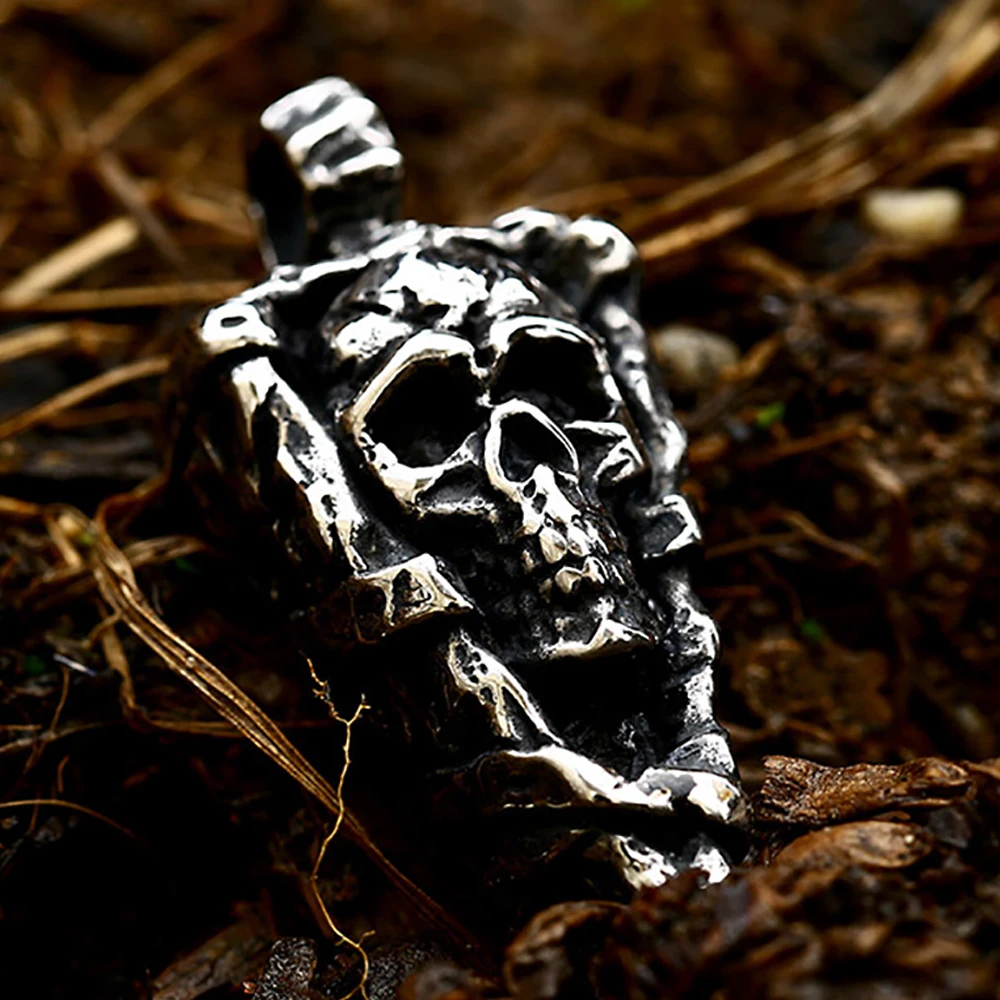 

Винтажная подвеска в виде головы черепа в стиле панк, хип-хоп, ожерелье из нержавеющей стали 316L со скелетом для мужчин, Байкерская бижутерия, Прямая поставка