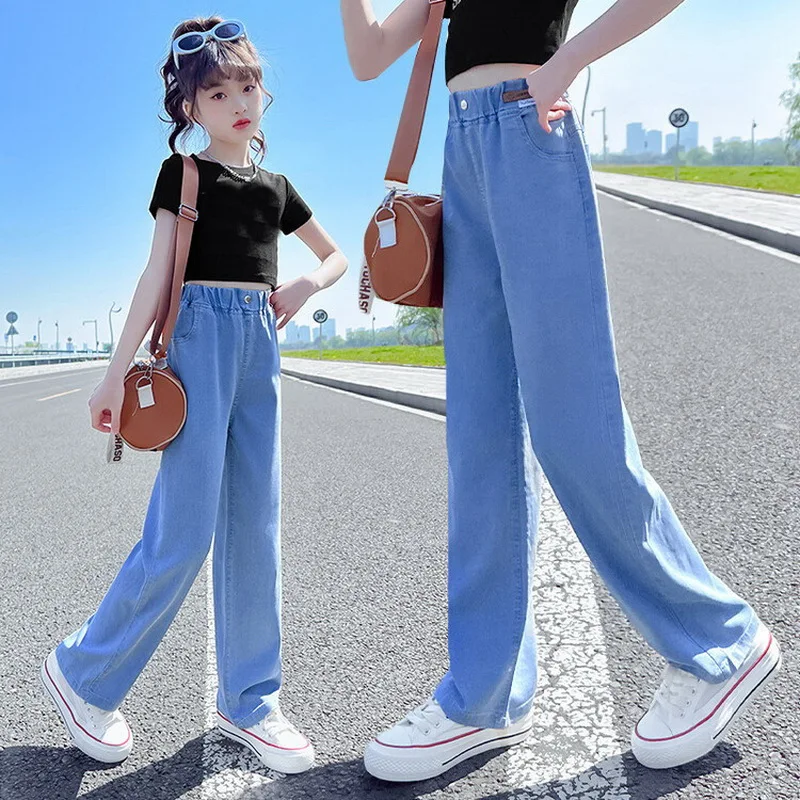 

Jeans for Girls Fashion Loose Summer 2023 Teen Kids Wide Leg Pants Casual All-match 13 14 15 Years Children Straight Trousers
