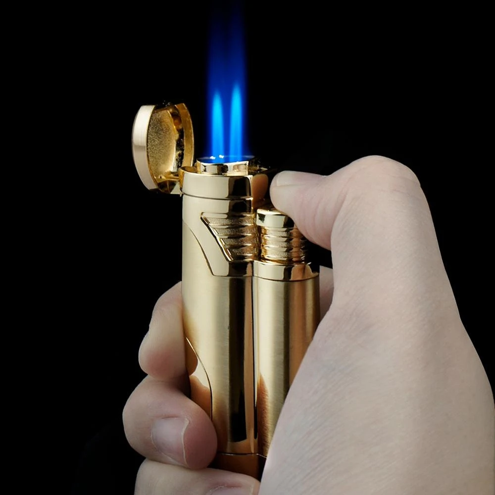 

Metal Cigar Cigarette Tobacco Lighter 2 Torch Jet Flame Refillable With Punch Smoking Tool Accessories Portable Gift Box