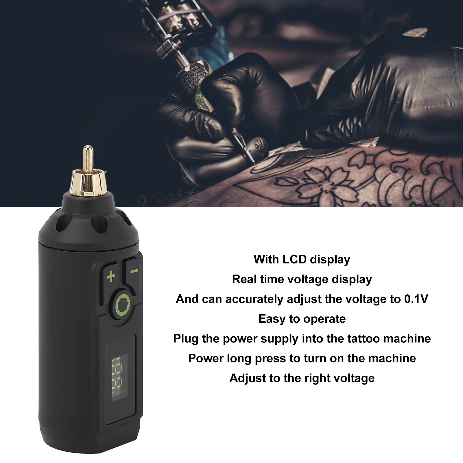 Tattoo Power Supply Tattoo Battery Pack Black Tattoo Machine Battery Wireless Tattoo Machine Battery Type C Alloy Digital LCD Power Supply for Beauty Salon