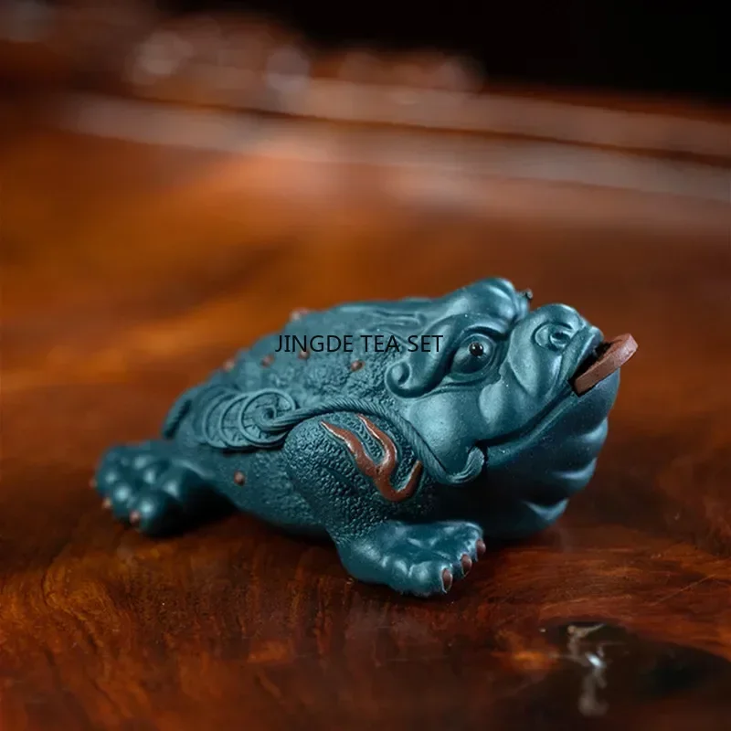 Premium Purple Clay Tea Pet Lucky Golden Toad Statue Tea Carving Accessories Tea Set Decoration Accessories
