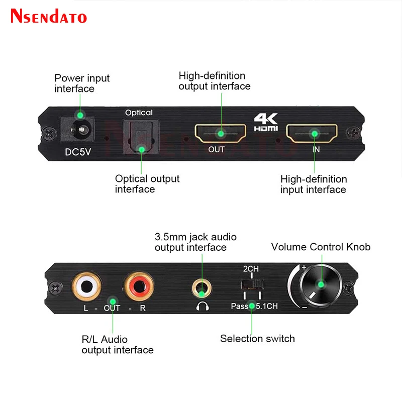 HDMI 2.0 4k 60hz 4k Audio Extractor Optical TOSLINK SPDIF 5.1CH R/L HDMI Switch 4K Audio Extractor Support Volume Control HDR