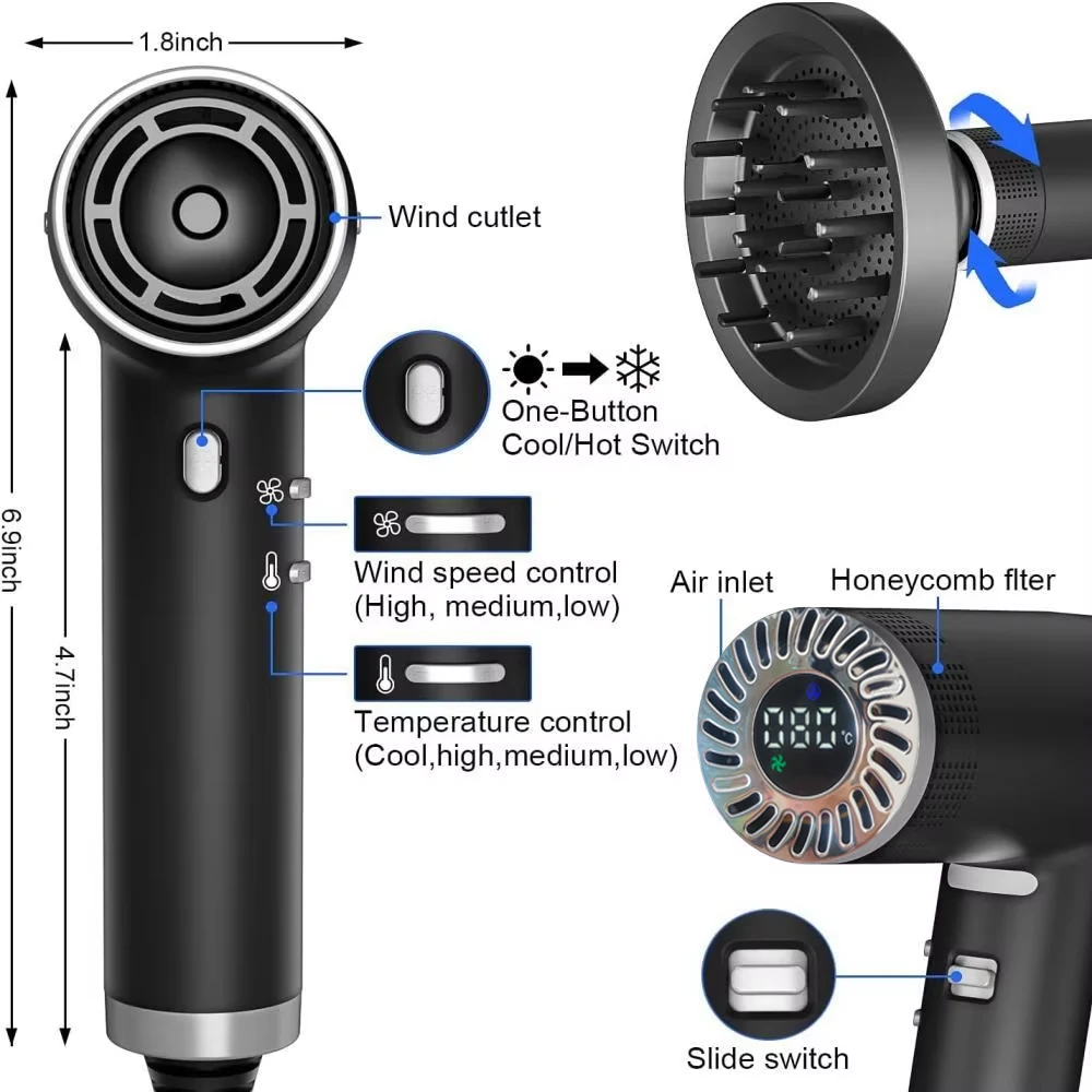 プロ仕様のヘアドライヤー 110000 RPM ブラシレスモーター高速マイナス