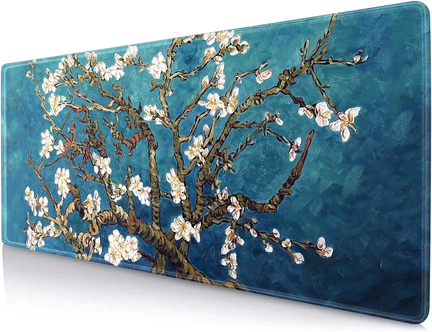 Van Gogh Almond Blossom Gaming Mouse Pad XXL Large Mousepad Stitched Edge Rubber Base Desk Mat for Laptop Non-Slip Keyboard Pad