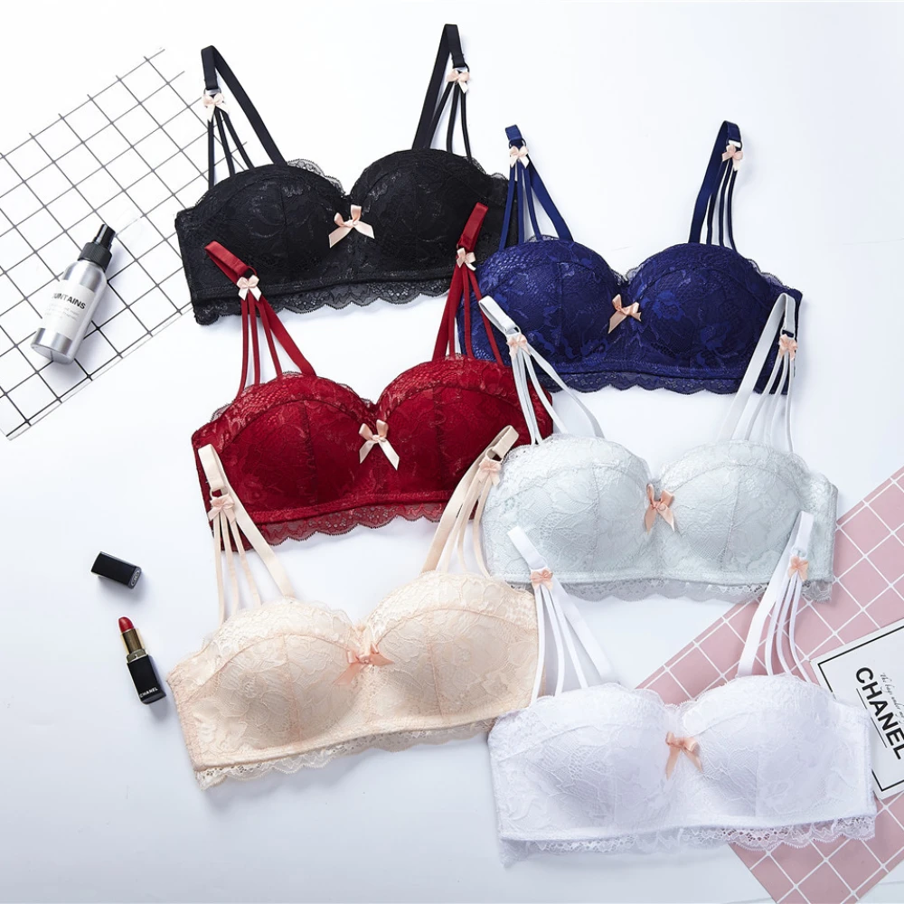

Ultra-Thin Bralette Underwear Sexy Small Chest Without Steel Ring Underwear Gathered in Half Cup Bra with Lace on Top Bra Set