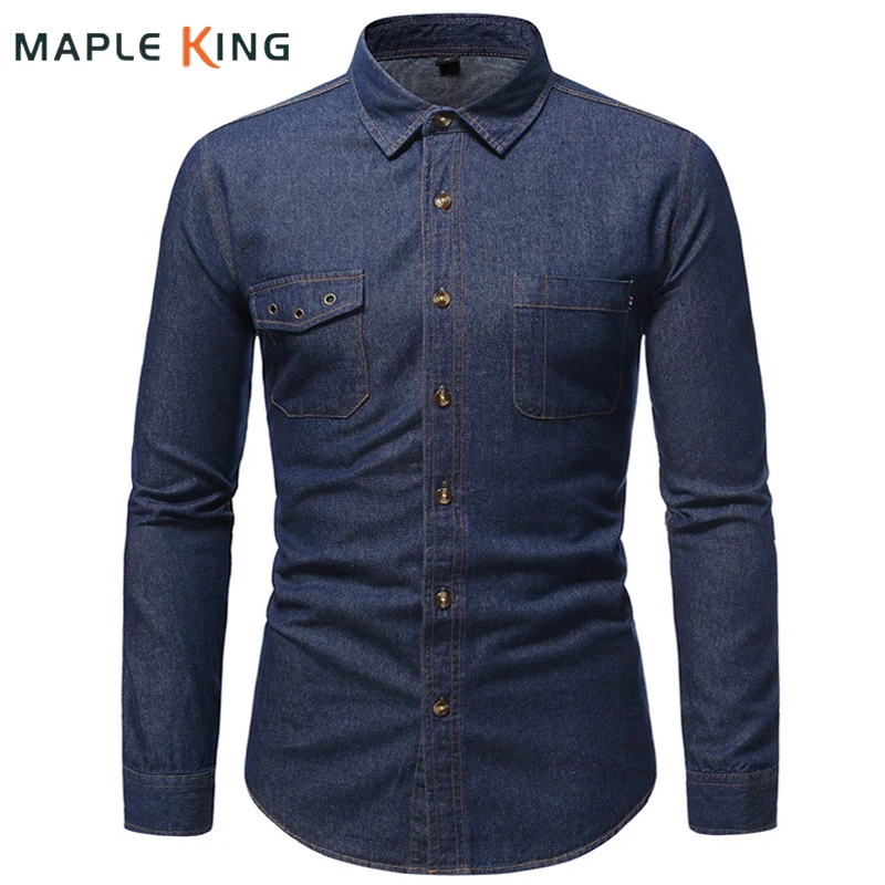 

Mens Denim Shirts 2022 Vintage Designer Long Sleeve Soft 100% Cotton Pocket Camisa Cowboy Button Up Jeans Shirt Men Streetwear