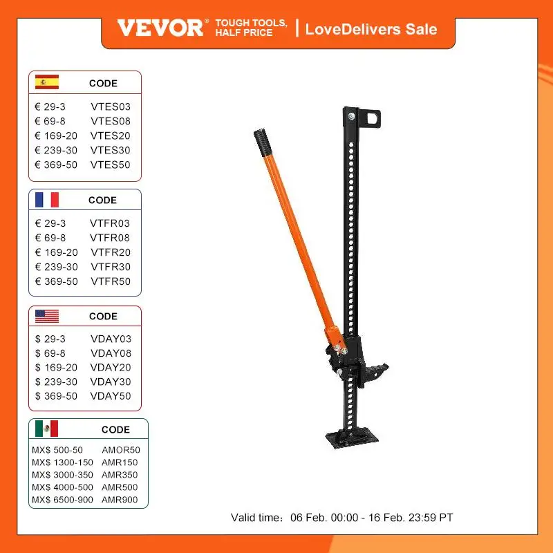 Vevor High Lift Farm Jack 48 "/60" Utility Farm Jack 7000 Lbs Capacità Road Utility Jack Heavy-Duty Farm Jack Per Trattore Camion