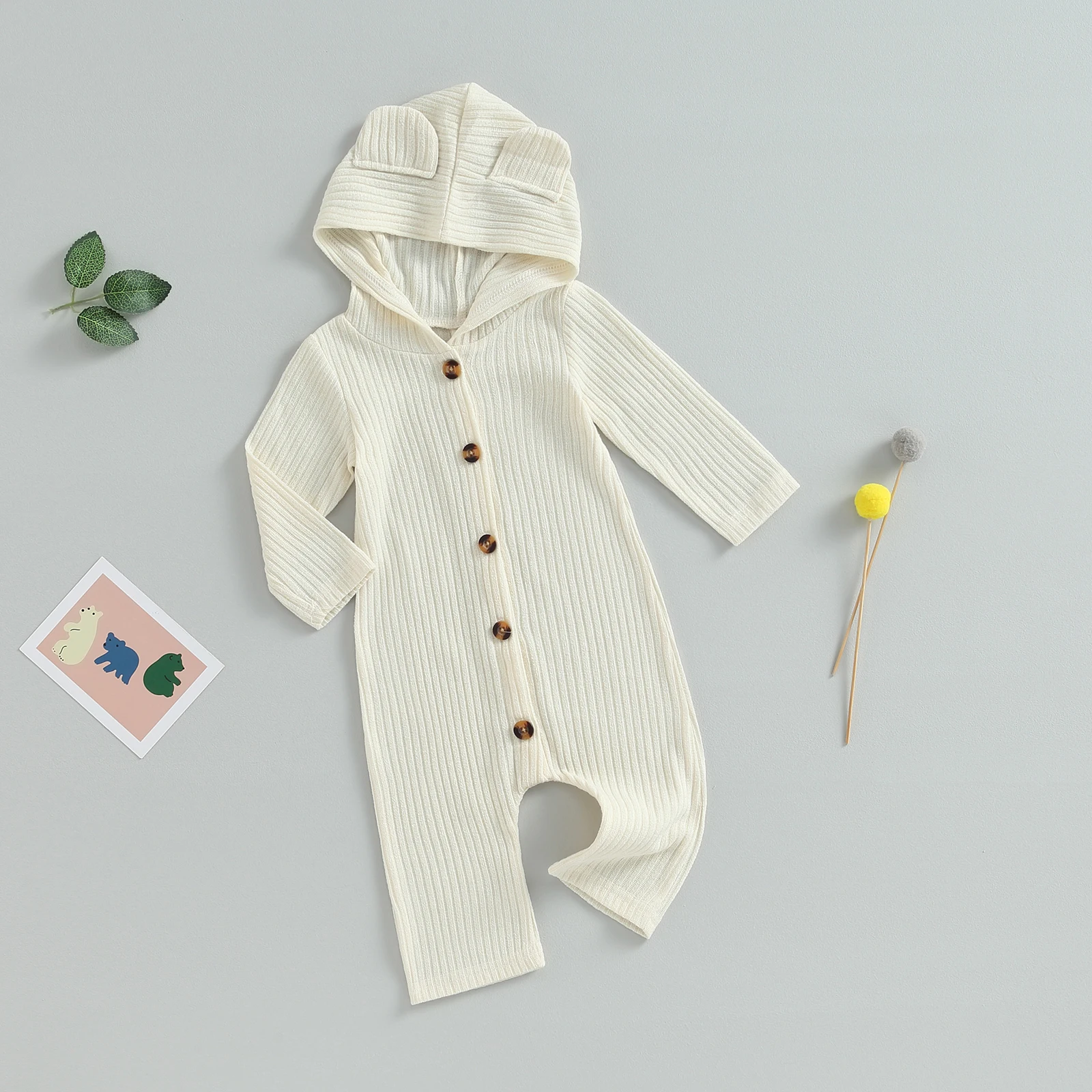 0-12M Autumn Baby Boys Girls Cute Romper Solid Color Long Sleeve Single Breasted Hooded Jumpsuits baby rompers baby jumpsuit baby clothing