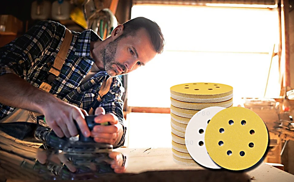 8 Löcher 125 mm 20 Stück gelbes Schleifpapier 5 Zoll, Scheiben Schleifer Auto Holzbearbeitung Metall Schleifscheibe Schleifpolierwerkzeug – Detail 3