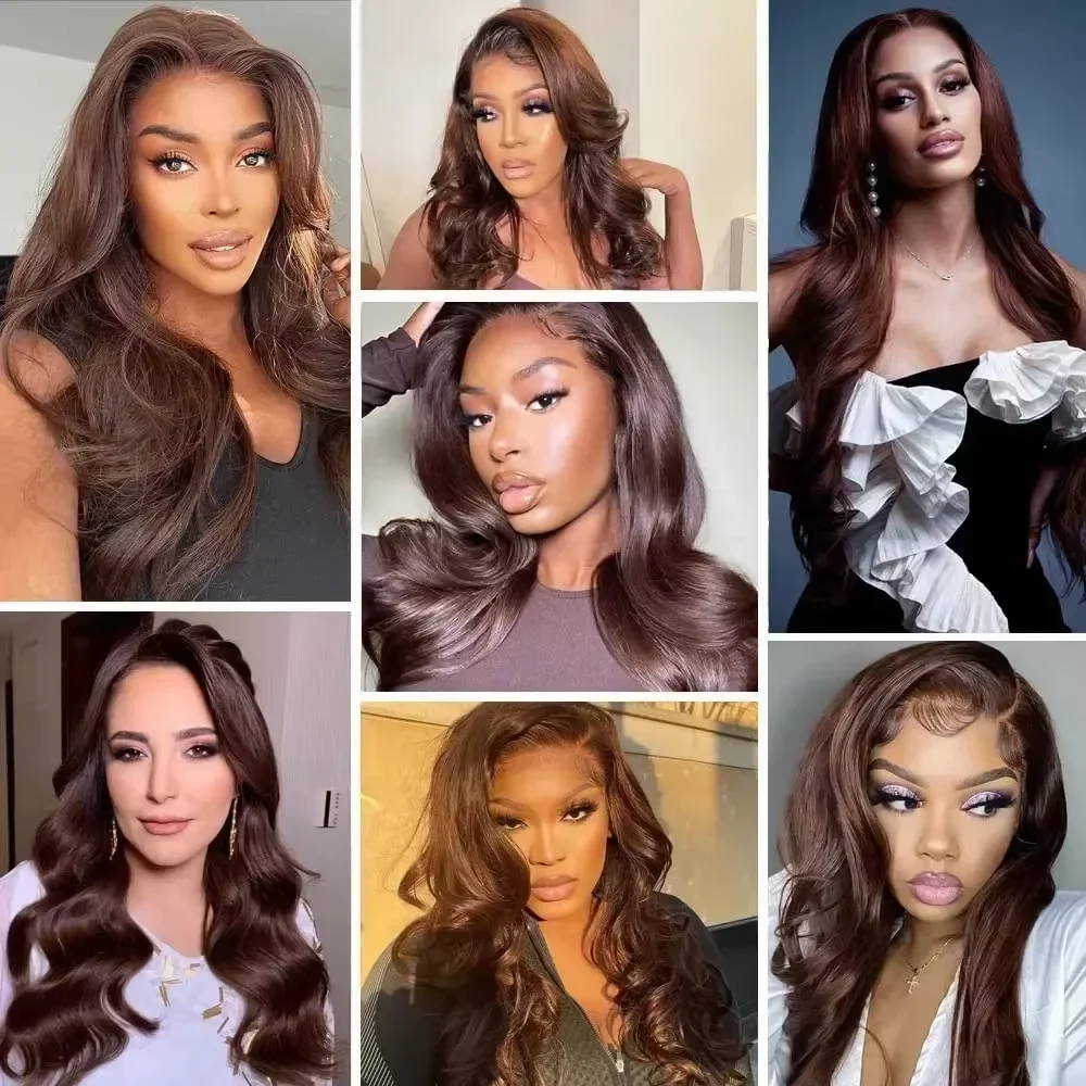 13x6 HD Lace Frontal Wigs Dark Brown Body Wave Human Hair Wigs Chocolate Brown 36 inches Front Wig Brazilian Pre Plucked 4