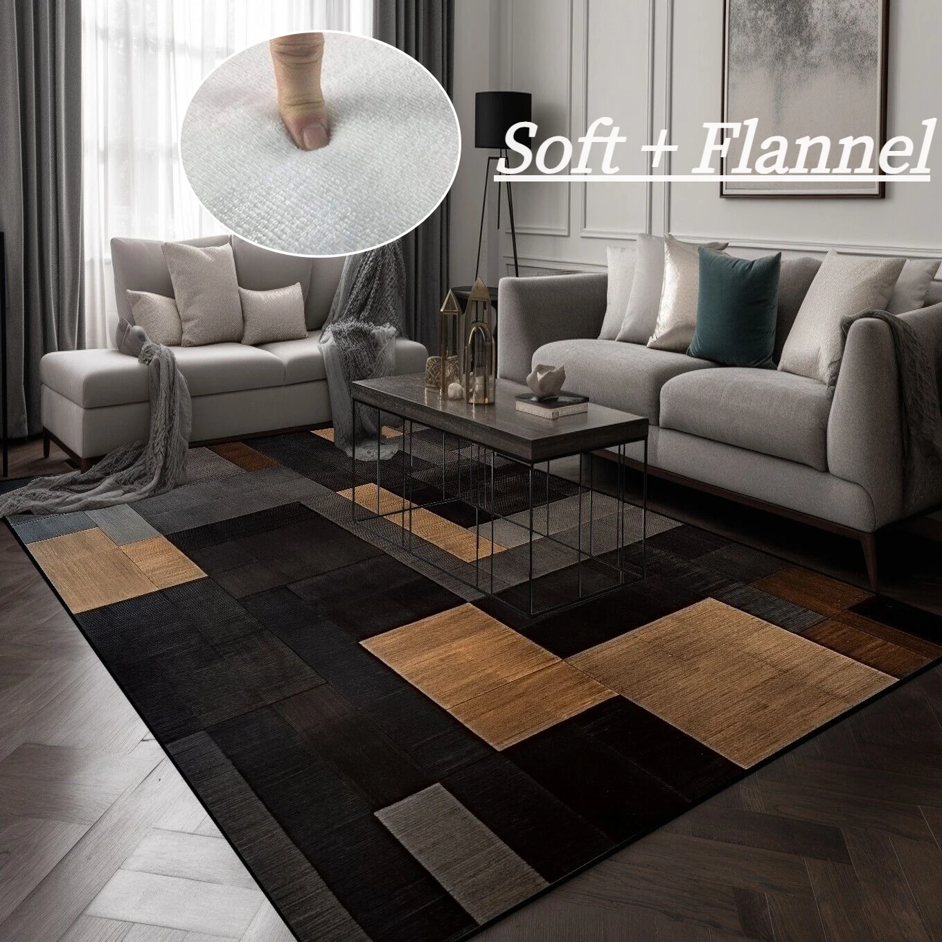 Black Brown Geometry Carpets for Living Room Modern Simple Plaid Room Decor Carpet Lounge Sofa Area Rug Soft Washable Floor Mat