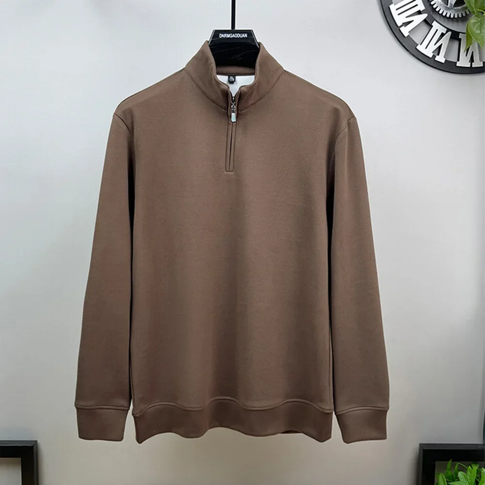 2025 Men's New Warm Zipper Neck Shirts High Quality Casual Long Sleeve Sweatershirt Pullover Tops