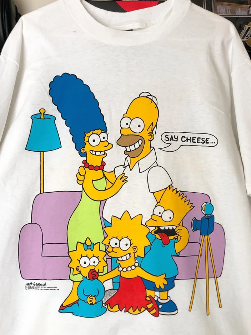 American The Simpsons Cartoon-T-Shirt für Jungen, reine Baumwolle, lockere Passform, lässig, trendiges Jugend-Top, Herren-Damen-Kurzarm-Baumwolle