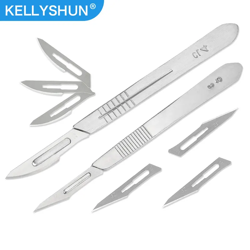 

10pcs 11# 23# Carbon Steel Surgical Scalpel Blades + 1pc Handle Scalpel DIY Cutting Tool PCB Repair Animal Surgical Knife