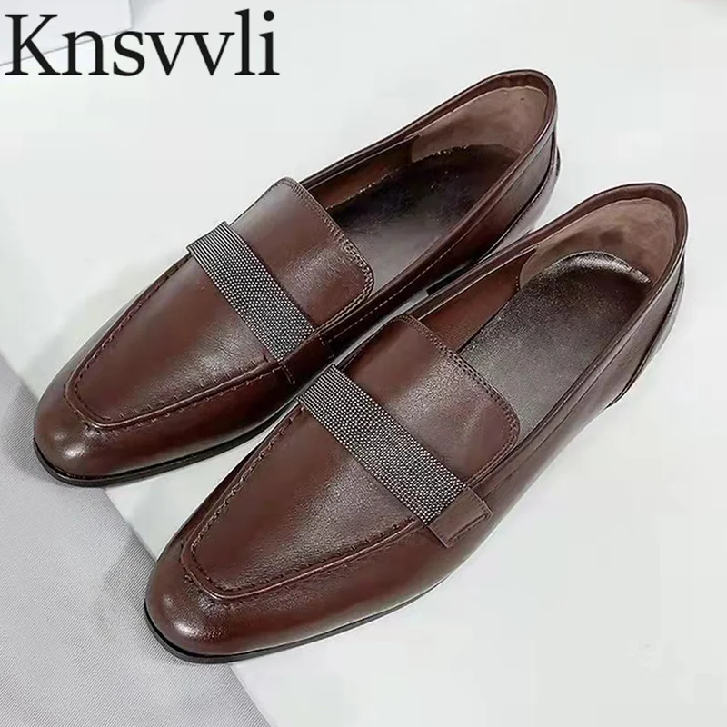 

Concise Slip-On Flat Shoes Women Genuine Leather String Bead Style Comfort Daily Loafers Lady Suede Pointed Toe Flat Shoes Woman