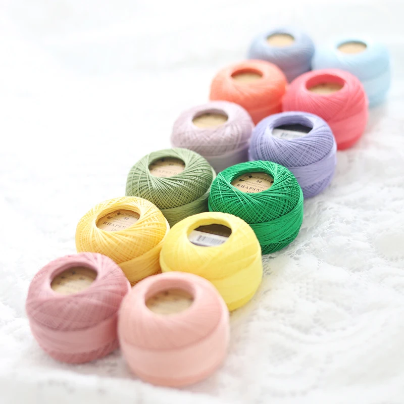 Rhapsody Premium Size 80 Cotton Crochet Thread 100% Egyptian Mercerized Singed 13 Colors 10G Tatting Needlepoint Bobbin Lace