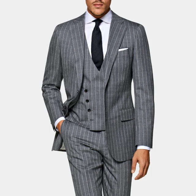 Vested Suit Traje Gris Rayas Traje Gris Clásico A Rayas Finas Para