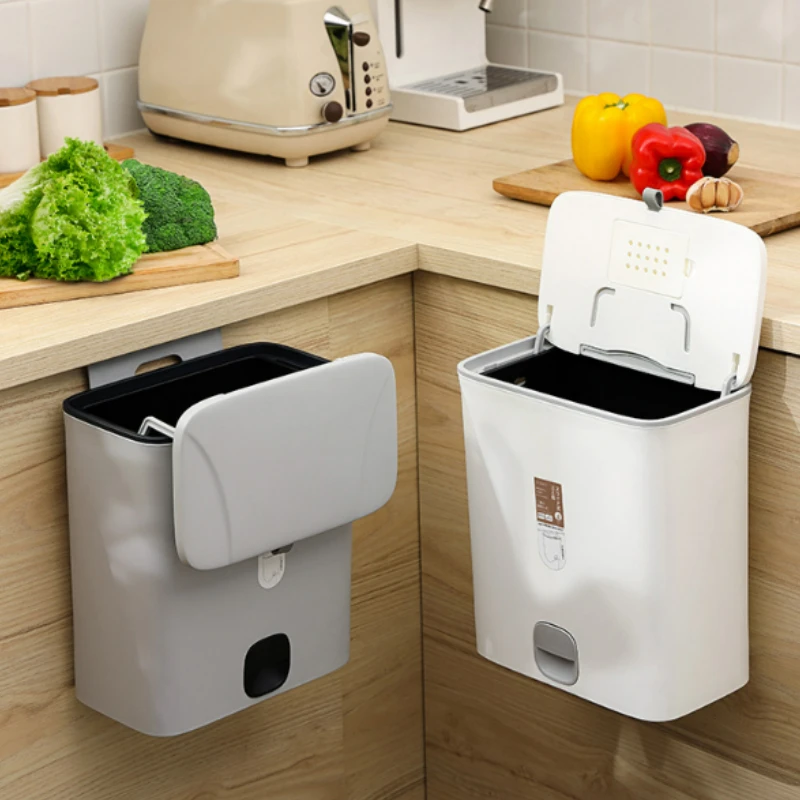 

New Japan Style 10L Sliding Garbage Can Kitchen Garbage Can with Lid Household Wall-mounted Storage Garbage Can Multifunctional