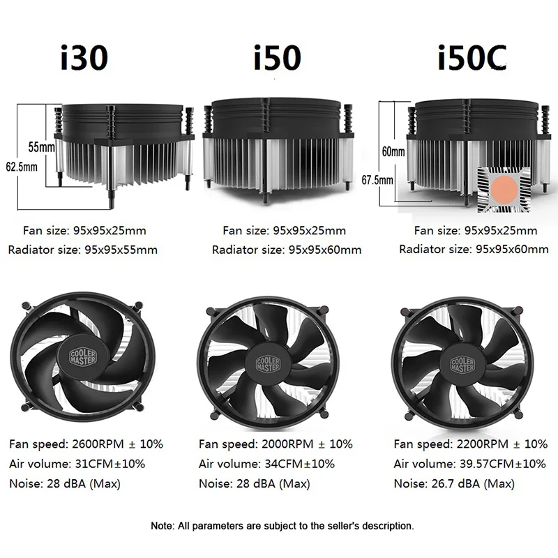 Cooler Master I30 I50 I50c MINI CPU Cooler 2600 RPM Quiet Fan For Intel LGA115X 1200 And M-ATX Radiator