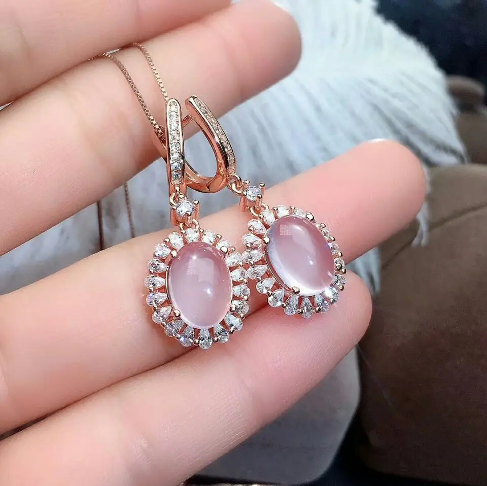 

MeiBaPJ Natural Rose Quartz Drop Earrings Real 925 Solid Silver Fine Charm Wedding Jewelry for Women