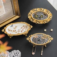 Brass Crystal Storage Dish French Court Carved Jewelry Ring Dish Key Storage Tray for Entrance Hall Home Decoration Small Dish 1
