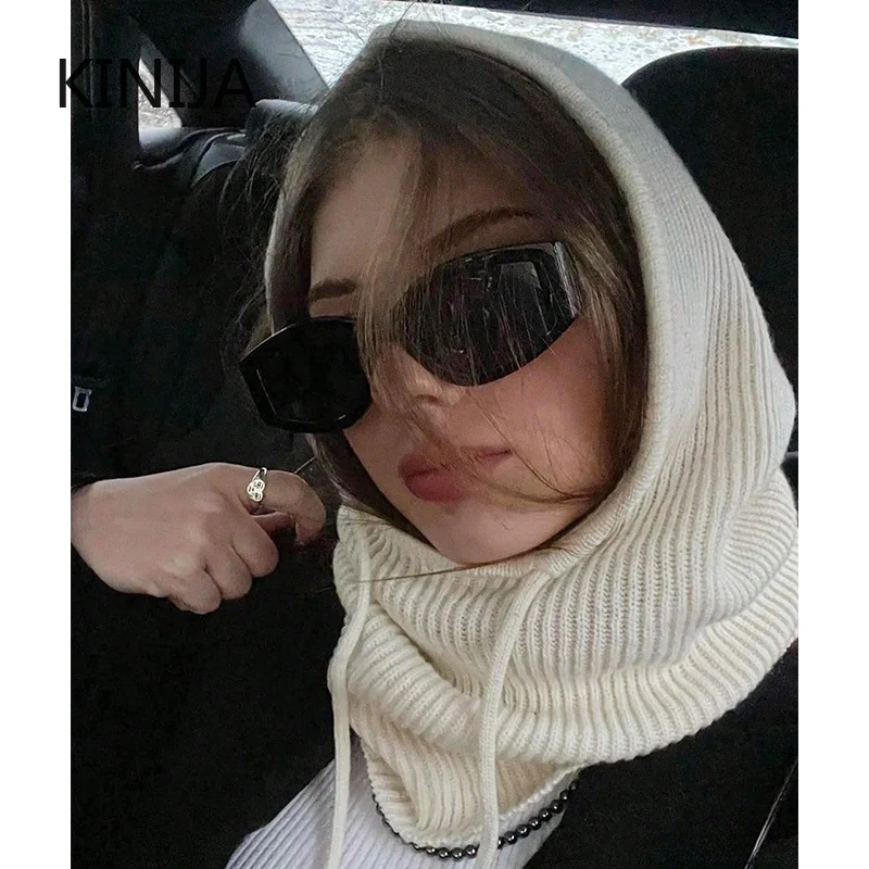 Winter-Balaclava-Mütze für Männer & Frauen, Gestrickte Kapuzenmütze, Outdoor-Winddichte Mütze mit Kordelzug, Einteilige Nackenmütze, Offizielle Webs
