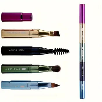 4-in-1 Portable Makeup Brush Set, Metal Handle Eyebrow & Lip Brushes with Eyelash And Eyeshadow Applicators, Travel-Friendly 1