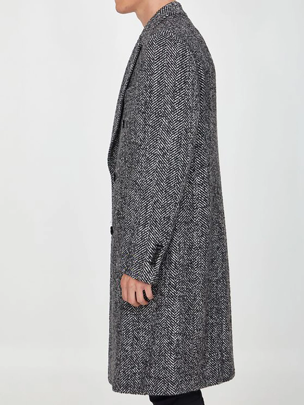 Herringbone Woolen Men Suit Tailor-Made One Piece Men Blazer Black Overcoat Double Breasted Groom Business Causal Prom Tailored