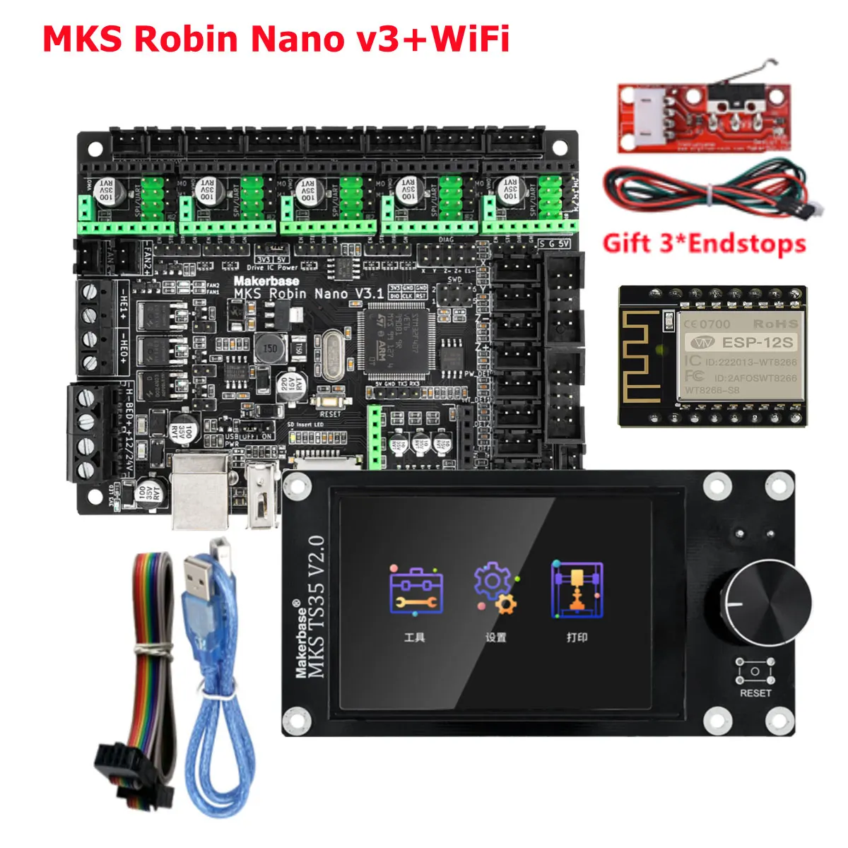 MAKERBASE  MKS Robin Nano V3  , 3D , 32 Ʈ Ʈѷ ŰƮ, TS35 ġ ũ ÷, Robin Nano V1.2