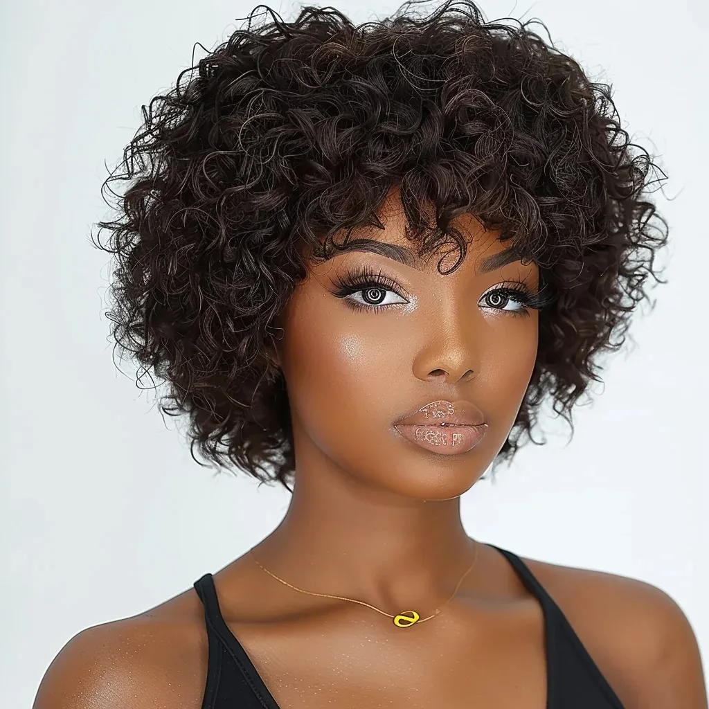 Remy Forte Short Curly Bob Wigs Human Hair Full Machine Made Bob Wigs Brazilian Hair Wigs Natural Black Glueless 100% Human Hair