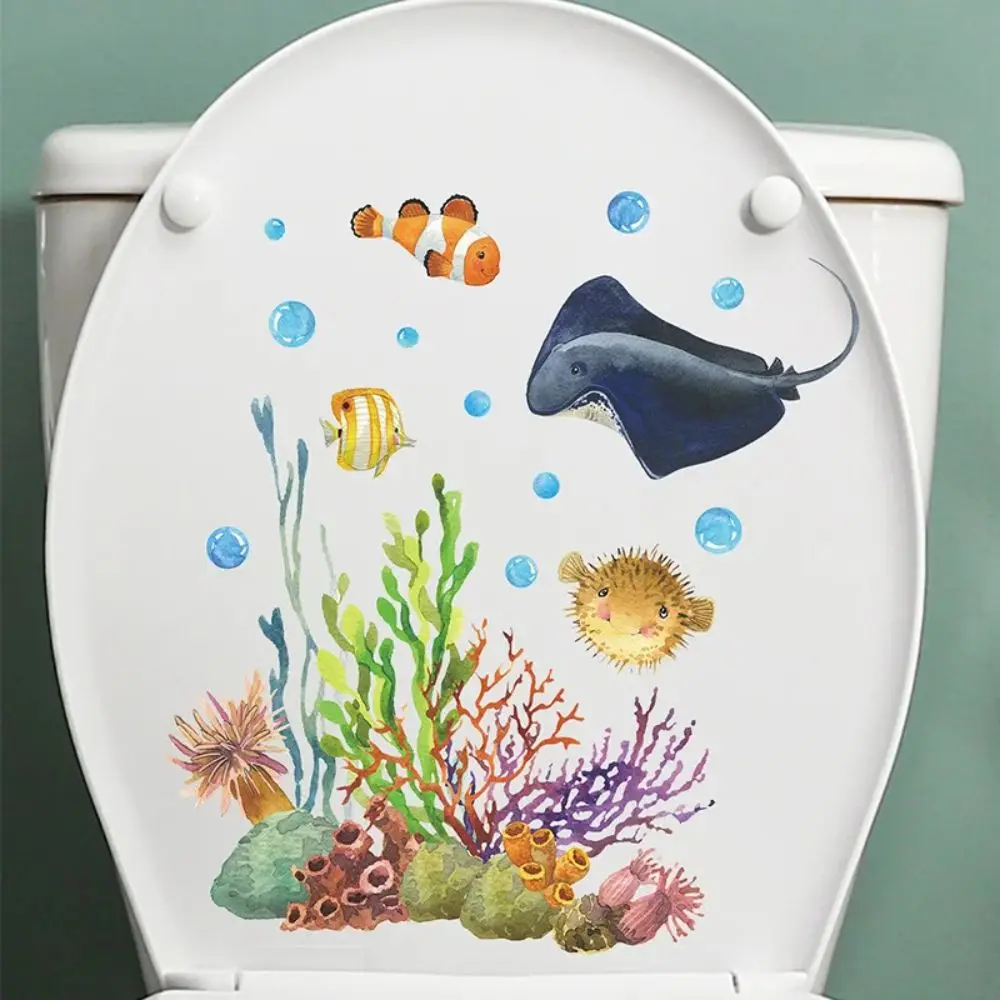 Glow In Dark Toilet Stickers Undersea Animal Fish Coral Waterproof Toilet Cover Sticker Cartoon Pvc Wc Toilet Coperchio Decalcomania