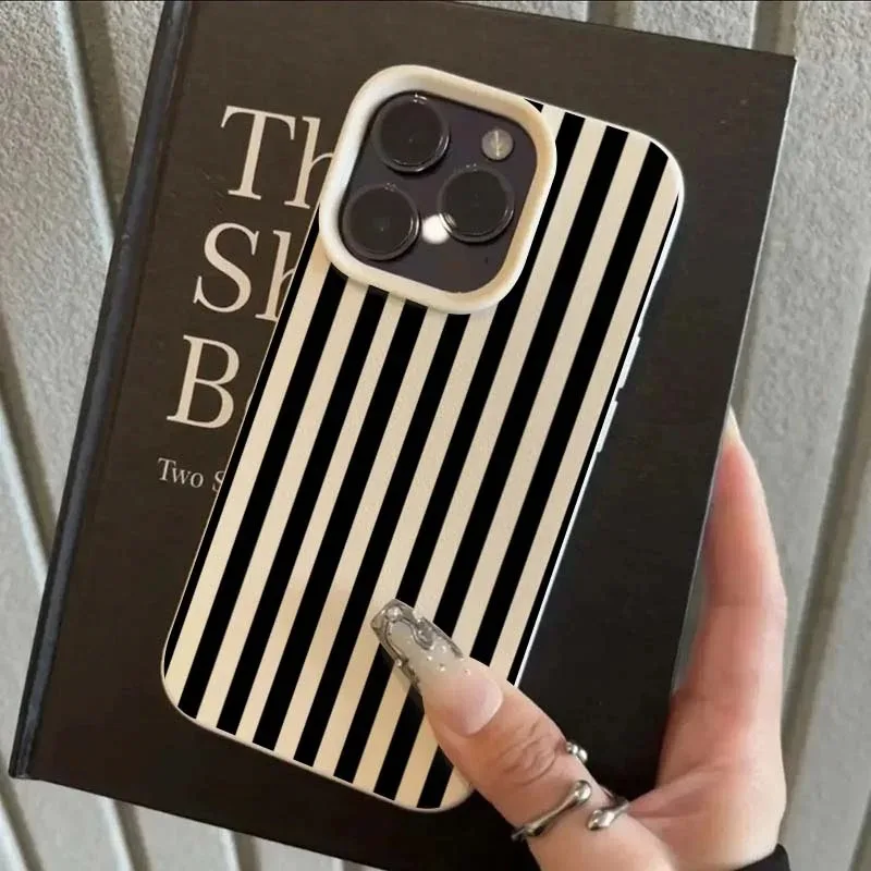Lichee Leather Pattern Shockproof Phone Case with Minimalist Colorful Stripes